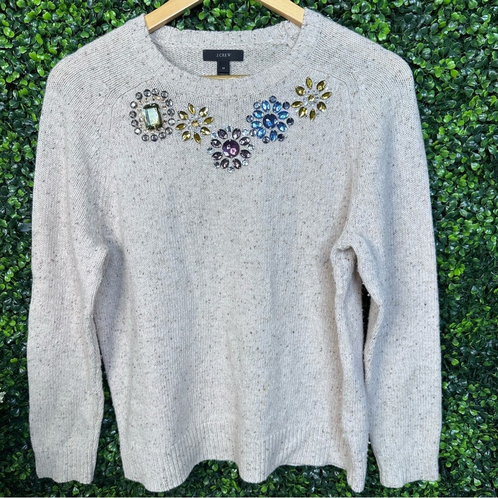 Nwot J. Crew Cream Sweater with Embellishments wool blend